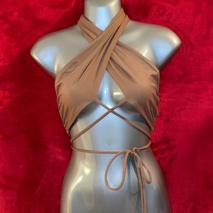 Cross Front Wrap Crop Top - Taupe